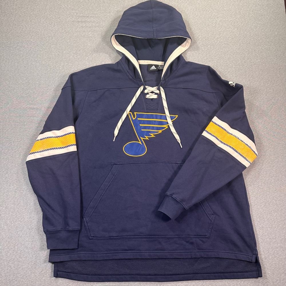 St Louis Blues Adidas Hoodie Mens 2XL Blue Yellow NHL Hockey Pullover Sweatshirt